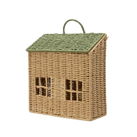 CESTO FORMA CASETTA VIMINI H40 VERDE